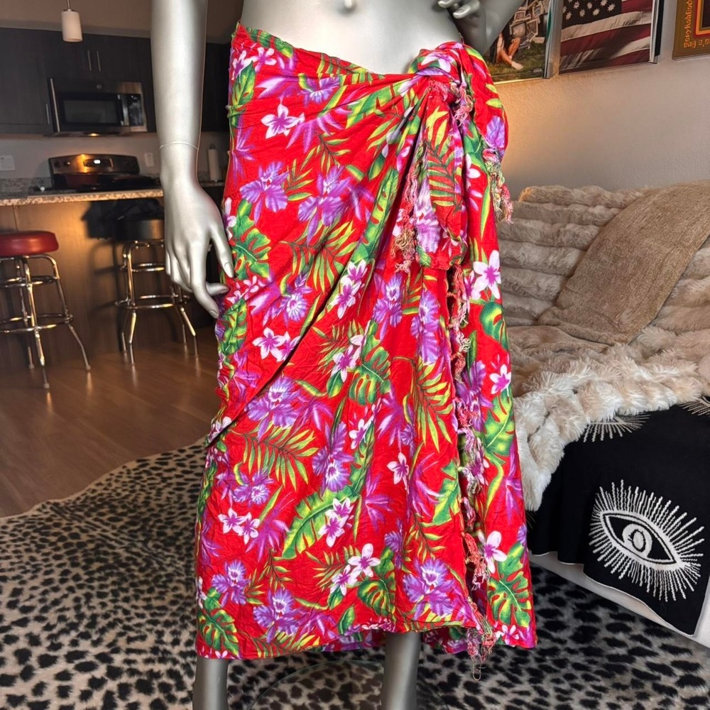 Vintage Hawaii Aloha State Tropical Floral Rayon Wrap Sarong Skirt Cover Up 🌺